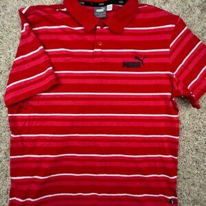 Puma Golf Mens Large Red White Striped Short Sleeve Golf Polo Shirt Cotton